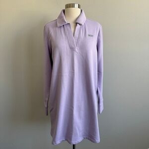 DKNY Sport Lavender Collared V-Neck Sweatshirt Dress Long Sleeve Medium